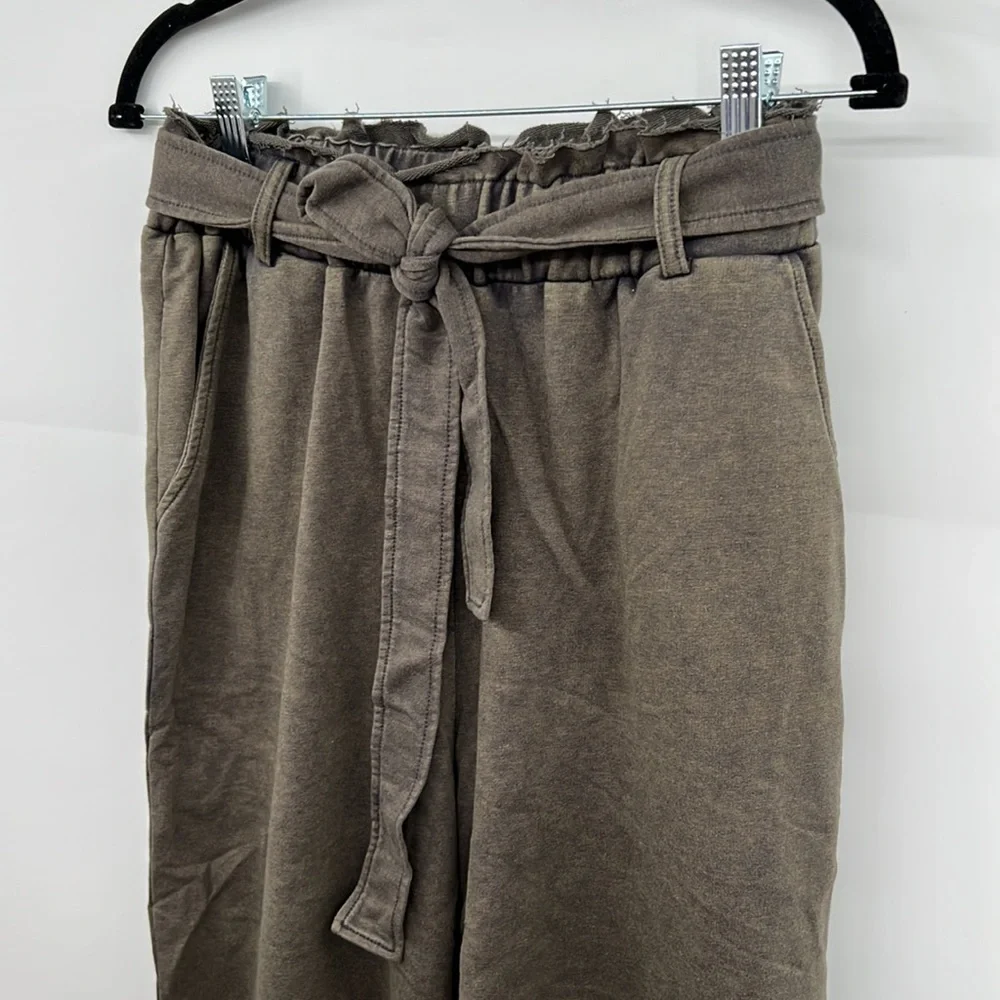 🆕Charcoal French Terry Paperbag High Waist Wide Leg Pant Hem & Thread S, M & L - Picture 10 of 15